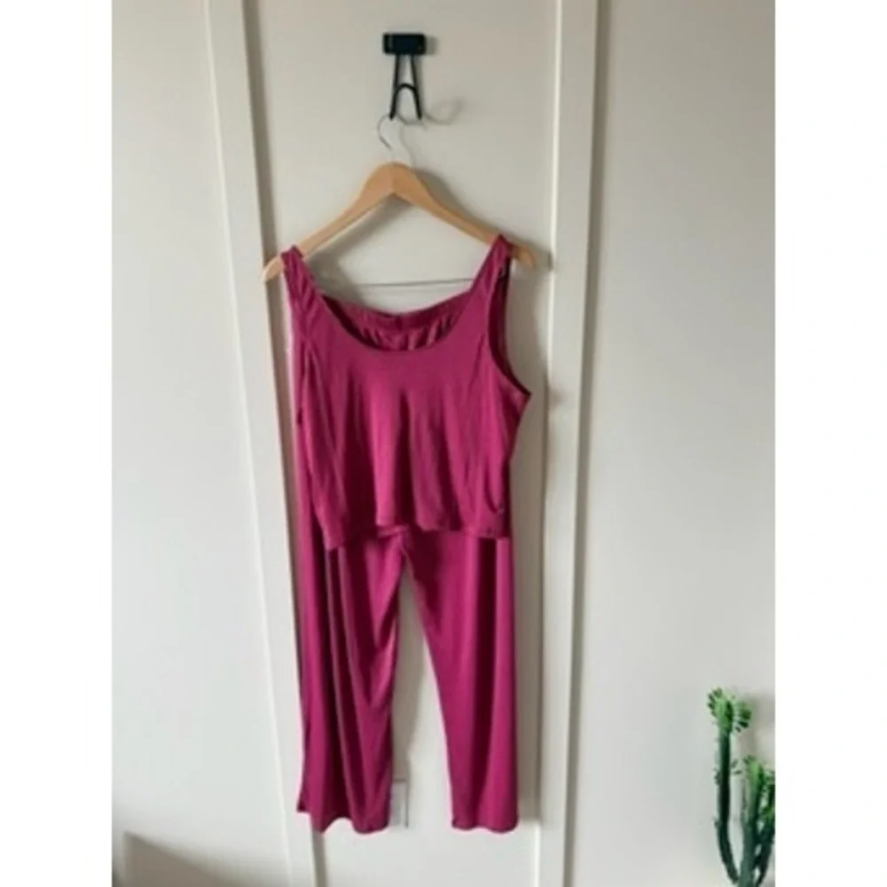 Splendid Womens Pink Pointelle Knit Pajama Set Tank Top Wide Leg Pants RLD0391 L